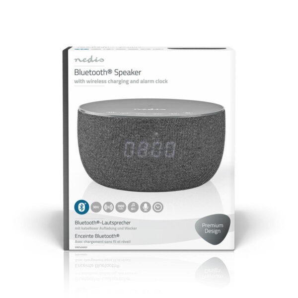 Bluetooth® Speaker met Draadloos Laden | 30 W | Tot 6 Uur Speeltijd | Wekkerradio | Grijs