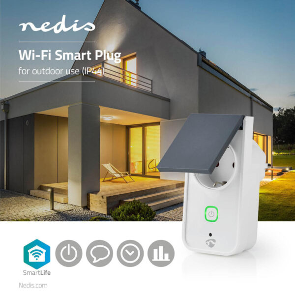 Wi-Fi Smart Stopcontact voor Buiten | Spatwaterbestendig | IP44 | Verbruiksmonitor | Schuko Type F | 16 A